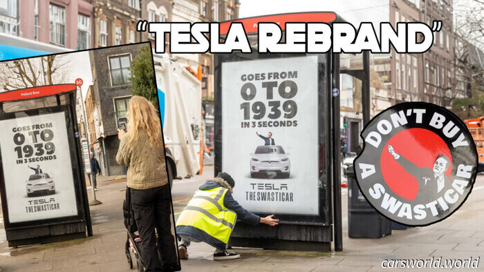 La campagna pubblicitaria "Don't Buy A Swasticar" prende di mira Musk a Londra / Carscoops